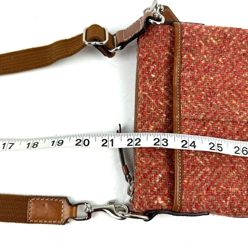 Coach Swing Pack Crossbody Bag Camel Rose Tweed Wool Handbag Hang‎ Tag